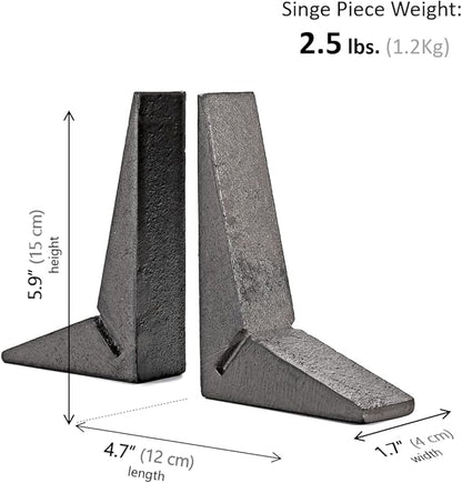 Ambipolar Cast Iron Bookends, Sharp Triangle Theme, Black Decorative Bookends for Home Decor, Office Desk, Bookshelves, Bookends for Heavy Books