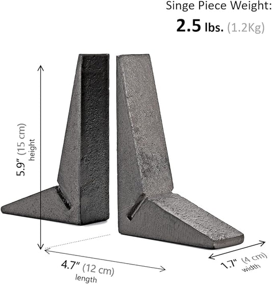 Ambipolar Cast Iron Bookends, Sharp Triangle Theme, Black Decorative Bookends for Home Decor, Office Desk, Bookshelves, Bookends for Heavy Books