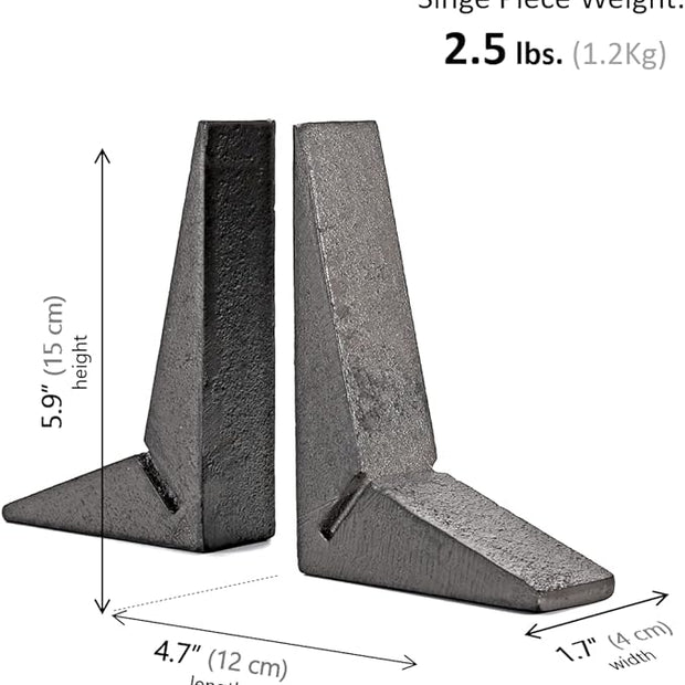 Ambipolar Cast Iron Bookends, Sharp Triangle Theme, Black Decorative Bookends for Home Decor, Office Desk, Bookshelves, Bookends for Heavy Books