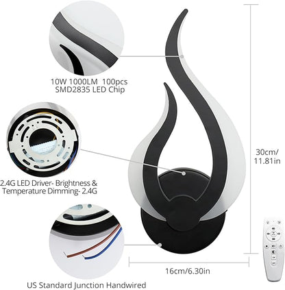 Modern Wall Sconce Set of 2, Wall Light Hardwired with 2.4G Remote Control, 10W LED Black Wall Mounted Lights, 3000K-6000K Dimmable, LED Wall Lights for Living Room Bedroom Hallway Bedside