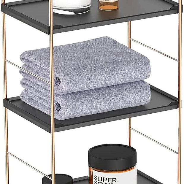 Plastic/Metal Freestanding Stackable Organizer Shelf,Bathroom Countertop Storage Shelf Cosmetic Organizer Holder Kitchen Spice Rack,3-Tier Standing Rack (Rose Gold@Black)