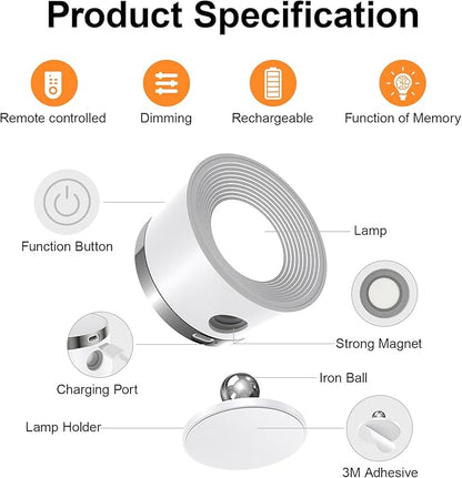Moobibear LED Wall Lights with Remote, 3500mAh Rechargeable Battery Operated Wall Sconce, Dimmable 13RGB + 3 Color Temperature Magnetic Wireless Wall Lamp, for Rooms, Hallway (White, 2 PCS)