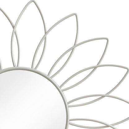 3 Pack Metal Mirrors for Wall Sunburst Wall Mirrors Home Décor Decorative Hanging Wall Art for Living Room Bedroom Entryway (White, Flowers)