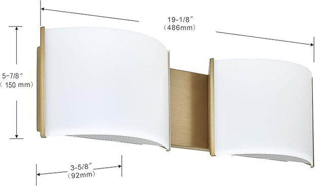 19in LED Bathroom Wall Sconce Lights, 2-Light Vanity Lights, Bathroom Wall Decro Lighting, Indoor Light Fixtures with Premuim Acrylic Shade for Hallway Bedroom Living Room Wall Dero, Gold