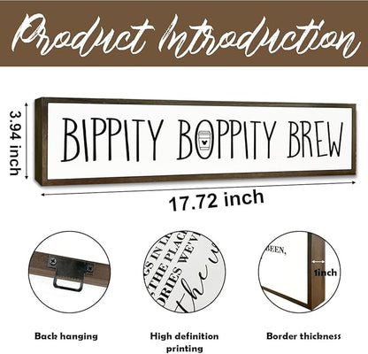 Coffee Wood Sign, Cute Coffees Decoration, Country Farmhouse Decor for Home Kitchen, Wooden Hanging Signs, Rustic Coffee Station Decor, Coffees Lover Gift, Bippity Boppity Brew Sign, 17.8x4x1.2 inches