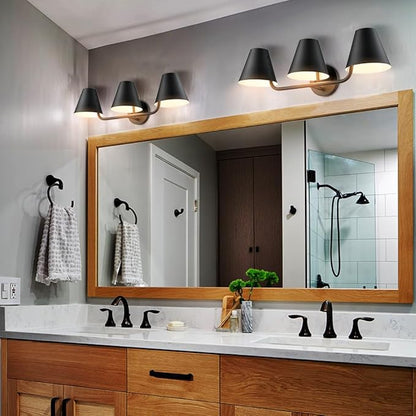 DIRYZON 3 Light Bathroom Vanity Light,Industrial Black Wall Sconces,Rustic Wall Light Fixtures with Metal Shade for Hallway Kitchen Sink