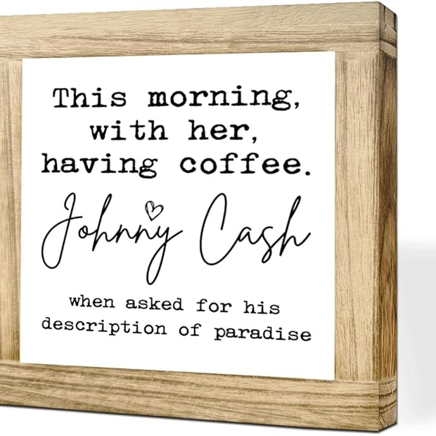 Wooden Coffees Sign This Morning With Her Having Coffee Rustic Style Coffees Quote Cafe Wall Art Ideal Coffee Lover Gift For Home Office Kitchen Bar Decor Square Farmhouse Style Wood Sign 5.9x5.9 Inch