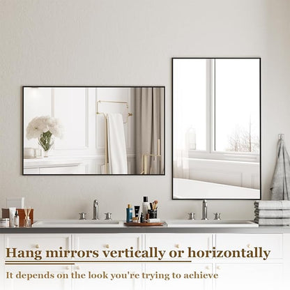 BEAUTYPEAK Black Bathroom Wall Mirror - 30" x 40" Rectangular Mirror with Metal Frame, Hangs Horizontal or Vertical for Living Room Bedroom Bathroom Entryway