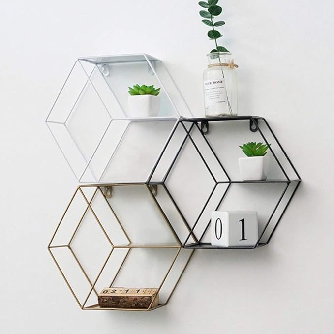 Ochine Wall Mounted Floating Shelves Rustic Round Storage Display Hexagonal Wall Hanging Shelf Home Decor for Living Room, Bedroom, Bathroom, Office, Kitchen
