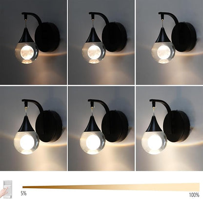 Modern Wall Sconces, Moon Crystal Wall Sconce Indoor, 5W Dimmable LED Sconce Wall Lighting for Bedroom Bedside Bathroom Living Room Hallway Staircase, Black