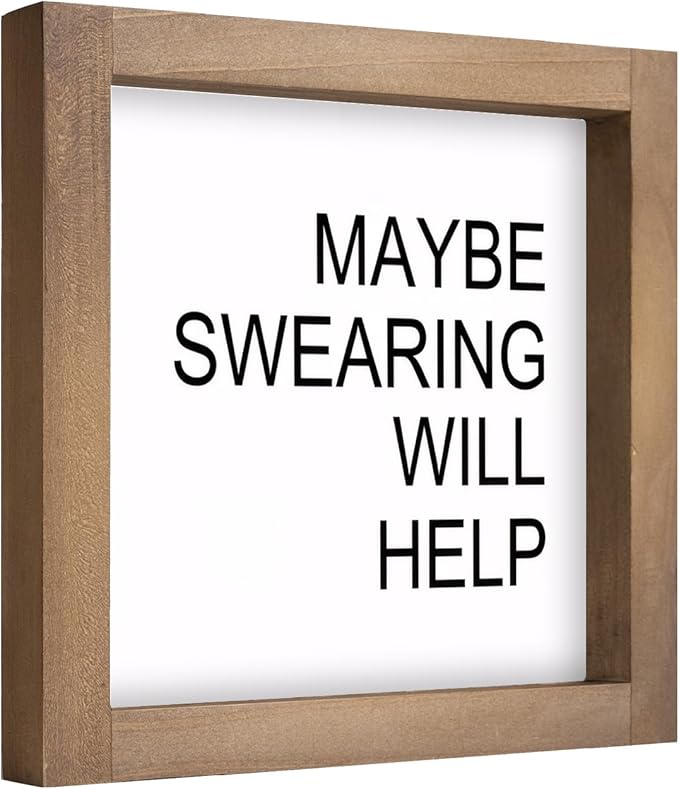 Funny Desk Signs, 6 Inch Wooden Maybe Swearing Will Help Sign, Rustic Office Decor for Cubicle Table Shelf Farmhouse Home Decorations