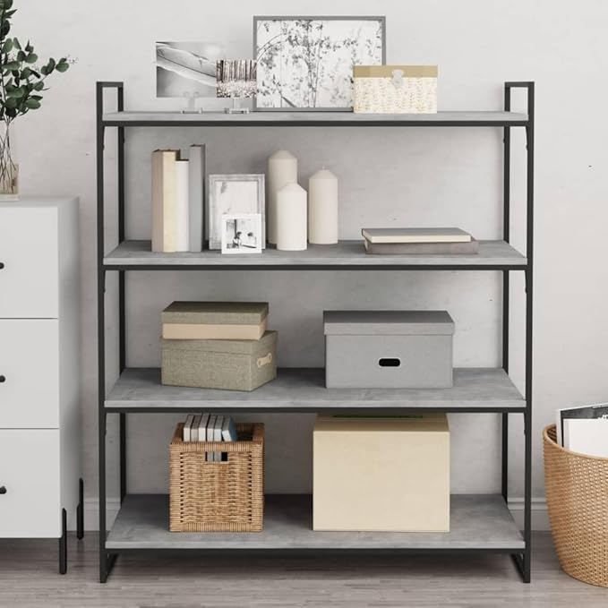 Set of 4 Floating Wall Shelves, Concrete Grey Engineered Wood Decorative Display Ledges, Modern Minimalist Storage Shelves for Living Room, Bedroom, and Home Office