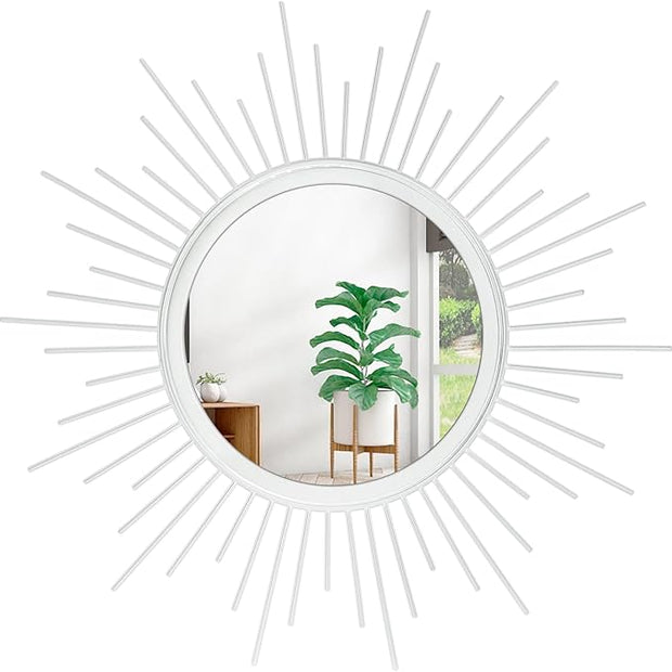 Mirrors for Wall Sunburst Decor Art Mirror Bohemian Home Round Modern Metal Mirror for Bedroom Living Room Hallway Bathroom Balcony Farmhouse White 24" x 24"