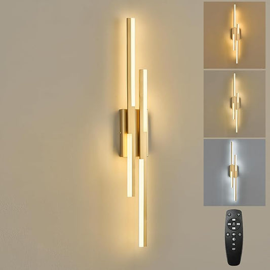 Modern LED Wall Sconce Gold Remote Wall Light Fixtures for Bathroom, Dimmable Vanity Light Indoor LED Remote Wall Sconce for Living Dining Room Bedside Bedroom (3000-6500K 35.4inch)