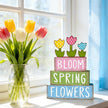 DIYDEC 6Pcs Spring Tabletop Decorations Colorful Tulip Wooden Block Signs Rustic Pastel Flower Tiered Tray Decor Spring Centerpiece Farmhouse Wood Tulip Table Sign for Kitchen Home Office Party Decor
