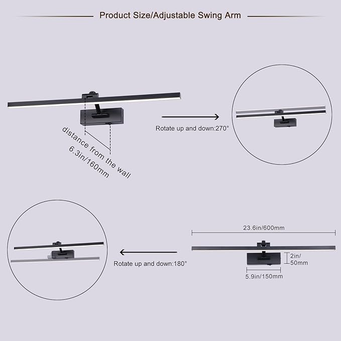 Battery Operated Picture Light with Remote,Wireless Dimmable Art Lights for Paintings Rechargeable Gallery Light Artwork Lighting for Canvas, Portrait (Black,23.6 Inch)
