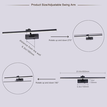 Battery Operated Picture Light with Remote,Wireless Dimmable Art Lights for Paintings Rechargeable Gallery Light Artwork Lighting for Canvas, Portrait (Black,23.6 Inch)