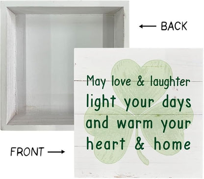 St. Patrick's Day Decor, Wooden Box Sign Desk Decor, White Wood Box Sign, Inspirational Decor Sign, Table Decorations for Home Living Room Bedroom, Housewarming Gift, Saint Patrick's Day Gift