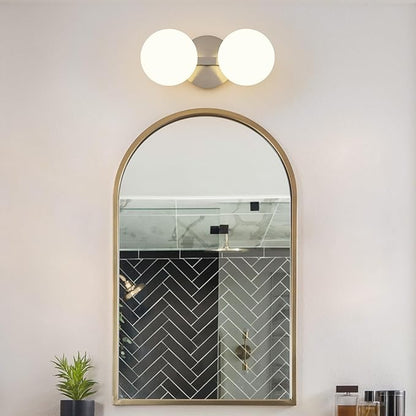 Globe Bathroom Vanity Light Fixtures: Nickel Wall Scones With 2 Milk Glass Shade - Modern Makeup Lighting Fixture over Mirror - Brass Ball Powder Room Vanities Lights for Hallway Bedroom Bulb Excluded