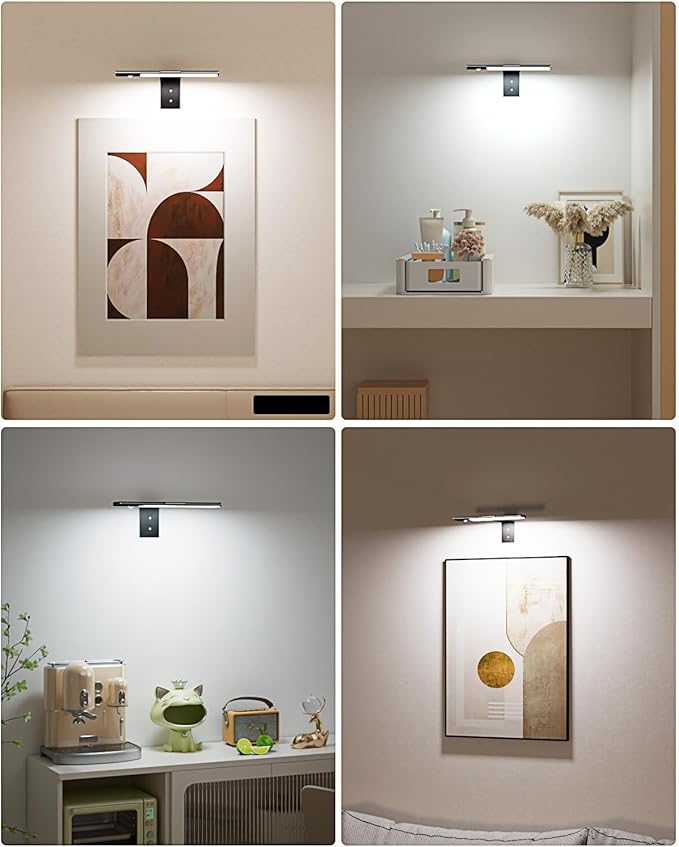 Wireless Picture Light for Wall, Rechargable Picture Light for Wall with Remote,3 Color Temperature 12'' Dimmable Magnetic,64 LED Art Light with Motion Sensor for Wall Painting, Frame, Portrait, Room