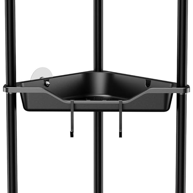 Orimade Rustproof 3 Tier Floor Standing Corner Shower Caddy Organizer, Plastic Metal Splicing Floor Corner Shelf Rack Stands for Bathroom, Black