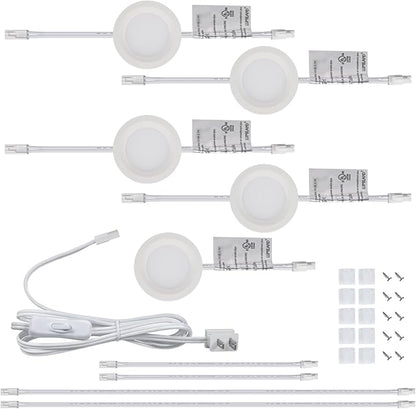LUMILAND Wired LED Puck Lights 120V (2.7Wx5) Plug-in Lighting Warm White, LED Cabinet Light for Kitchen Can Be Surface Mount or Recess Mount, White