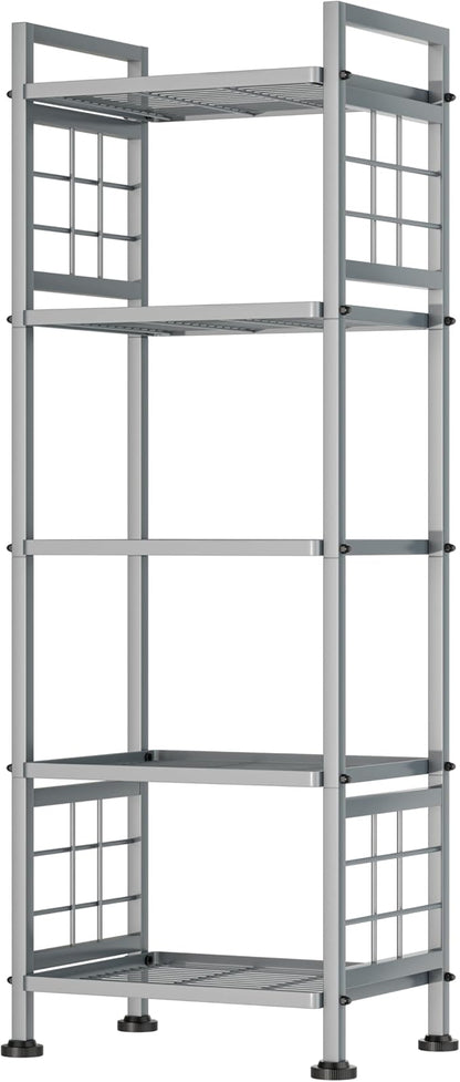 GIOTORENT 5-Wire Standing Storage Shelf, Metal Shelving Unit Pantry Rack for Laundry Kitchen Bathroom Organizer(Silver)