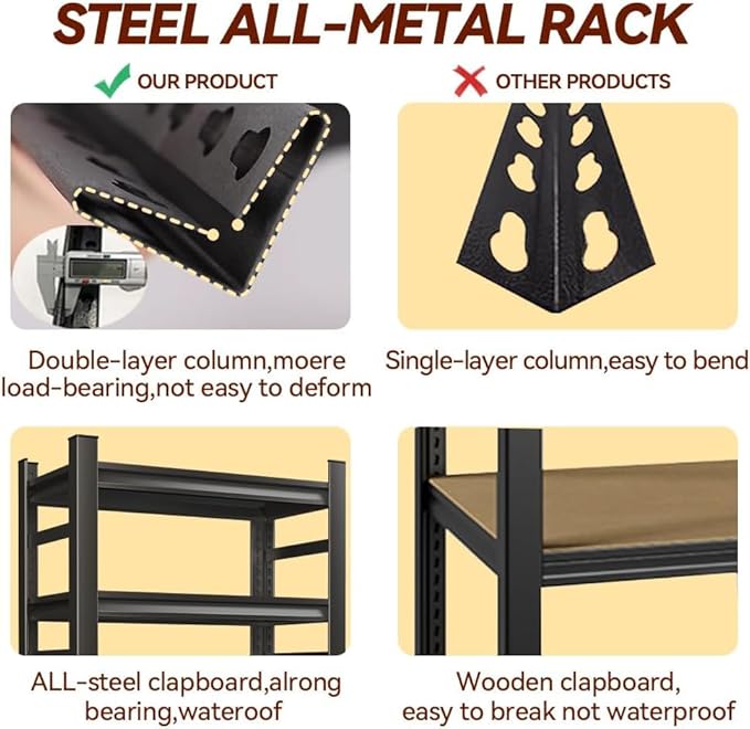 5-Tier Storage Shelves for Kitchen, Metal Stand Rack with Storage, Kitchen Island with Storage Shelf, Microwave Stand 72”H*48”W*24”D, Free Standing Storage Shelf Rack, with Railings