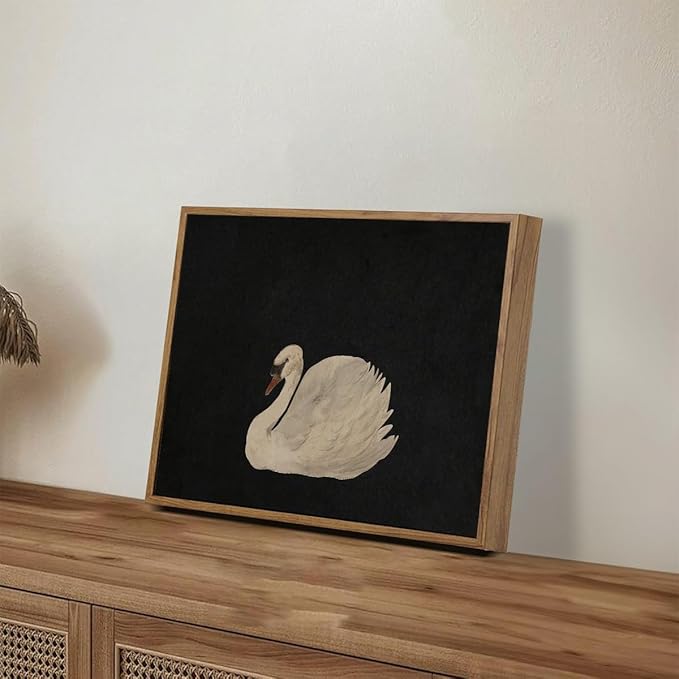 OIQArtOIQ Vintage Framed Wall Art Moody Grace Swan Canvas Art Prints Rustic Farmhouse Pictures Wall Decor Modern Cottagecore Paintings Artwork For Bedroom Kitchen Bathroom Office Living Room