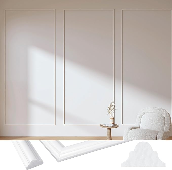3 Set Accent Wall Molding Kit Premade Wainscoting Panels Wall Molding Peel and Stick Panel White Pre Cut Trim for Walls Picture Frame Molding for Home Decoration (39 x 91 Inch)