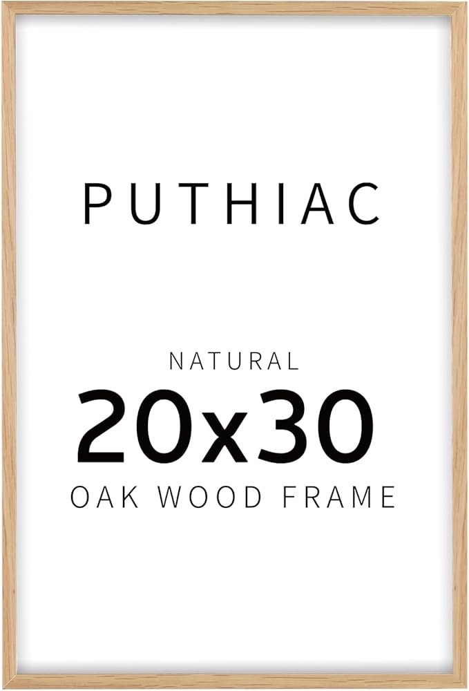 puthiac 20x30 Solid Oak Wood Picture Frame, 20 x 30 Poster Frames for Wall, Vertical or Horizontal, Plexi Front, 1 Pack, Natural Oak