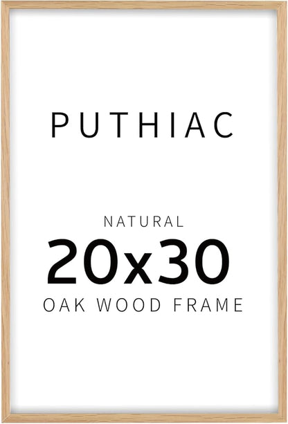 puthiac 20x30 Solid Oak Wood Picture Frame, 20 x 30 Poster Frames for Wall, Vertical or Horizontal, Plexi Front, 1 Pack, Natural Oak