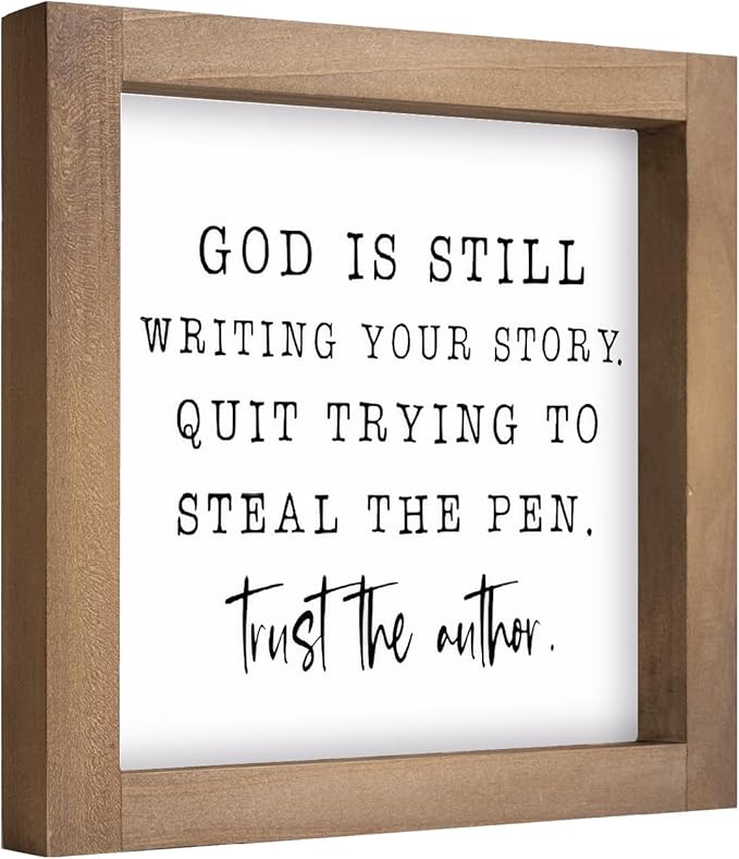 6 Inch Christian Office Decor Sign, Wood Framed God Is Still Writing Your Story Decorative Inspirational Signs Gift for Coworkers, Indoor Home Desk Cubicle Table Shelf Accessories