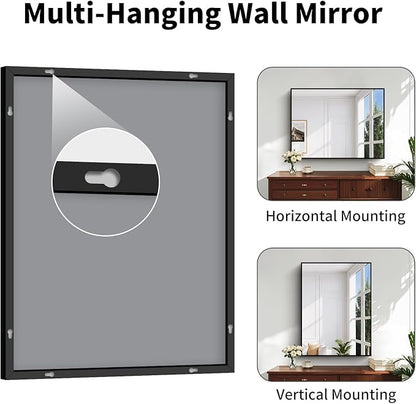 Koonmi Black Framed Bathroom Mirror - Shatterproof 30"x40" Tempered Glass, HD No Distortion, Horizontal/Vertical Mount, Modern Matte Aluminum Alloy Frame