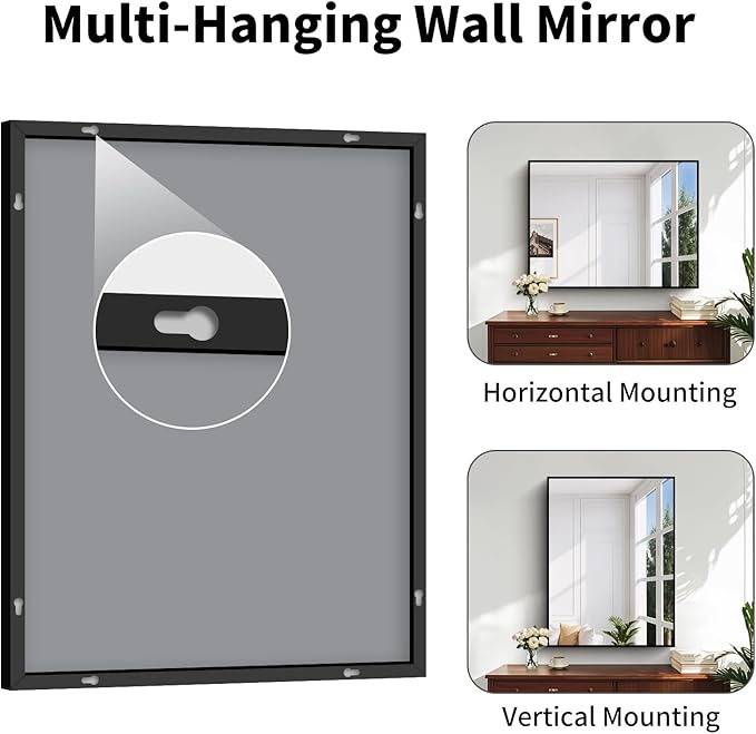 Koonmi Black Framed Bathroom Mirror - Shatterproof 30