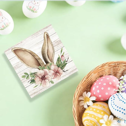 Funny Easter Sign Easter Bunny Decor Decorations Bunny Spring Flower Table Decor Indoor for Home Office Desk Table Shelf Tiered Tray Decorations 5 X 5 Inch