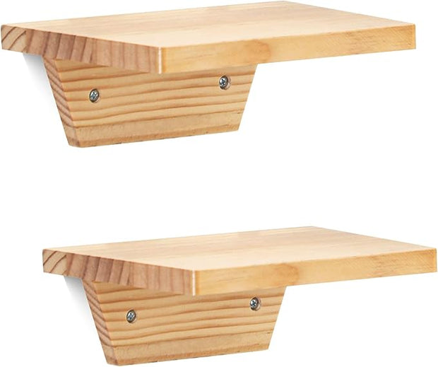 PHOENANCEE Small Floating Shelves,Trapezoid Wall Shelf for Speaker Table Lamp Plants Display,Decorative Wood Ledges Chic for Living Room,Bedroom,Kitchen,Office,Pine,8x6 Inch,2 Pack（Natural Wood）