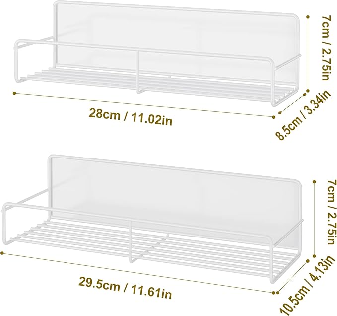 2 Pack White Magnetic Spice Rack Organizer, Space Saver for Refrigerator and Whiteboard, Metal Fridge Shelf for Kitchen and Classroom