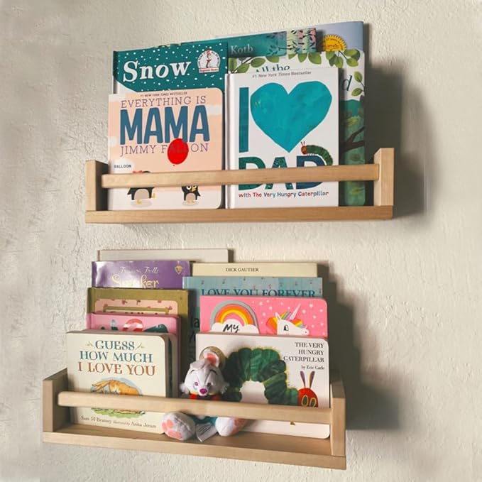 Gneric Floating Shelves for Wall, Burlywood Nursery Book Shelves, 15.7 inch Kids Bookshelf, Wall Shelves for Living Room Bedroom Decor,Kitchen Spice Rack,Bathroom Storage Rack(2 Pack)