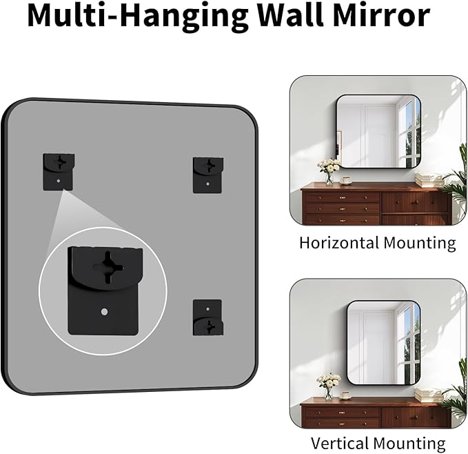 Koonmi Black Framed Bathroom Mirror - 28x32 Inch Shatterproof Tempered Glass Vanity Mirror for Bathroom Sink, Wall Mounted with Matte Aluminum Alloy Frame, No Distortion, Modern Decor