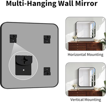 Koonmi Black Framed Bathroom Mirror - 28x32 Inch Shatterproof Tempered Glass Vanity Mirror for Bathroom Sink, Wall Mounted with Matte Aluminum Alloy Frame, No Distortion, Modern Decor