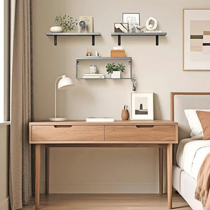 Floating Bathroom Shelves Wall Mounted - Wooden Shelf Set of 3 for Over Toilet Storage & Modern Bathroom Decor - Perfect Wall Shelving Organizer for Apartments RVs Powder Rooms Restroom - Grey