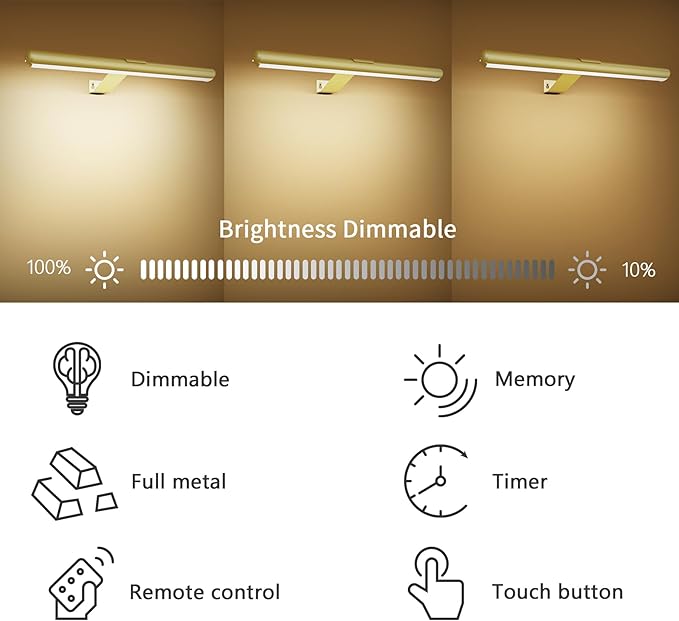 16inch Battery Operated Picture Light for Painting Artwork Led Accent Display Light Painting Light with Remote,Rechargeable Picture Lght for Art Portrait Frame Dartborad Gallery Full Metal