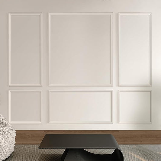 Pre-Cut Peel and Stick Wall Molding Kit Wainscoting Trim- Self Adhesive Premade Accent Panel Chair Rail for Interior Moulding Home Decor Accent Wall Set of 6 pcs - 3 Top 3 Bottom, Ready to Assemble
