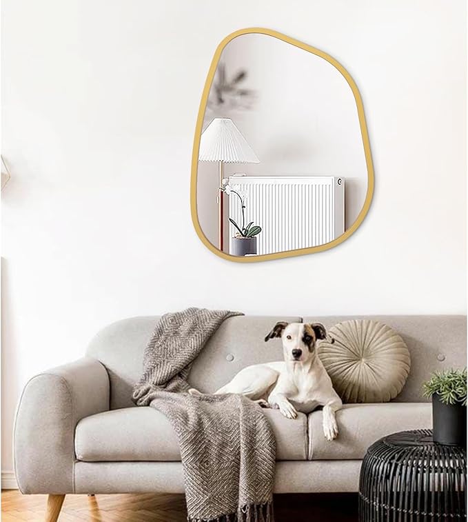 Large Asymmetrical Wall Mirror Irregular Wood Frame Modern Unique Wall-Mounted Artistic Wavy Mirror Decor Bathroom Vanity Bedroom Living Room Entryway Hallway 26