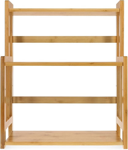 Navaris Bamboo Rack Organizer Shelf - 3-Tier Adjustable Shelves for Spice Storage Kitchen Pantry Bathroom Counter - 16.3" Wide x 19.5" High x 7" Deep