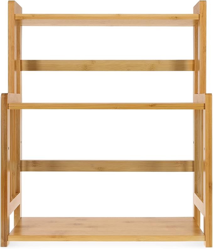 Navaris Bamboo Rack Organizer Shelf - 3-Tier Adjustable Shelves for Spice Storage Kitchen Pantry Bathroom Counter - 16.3