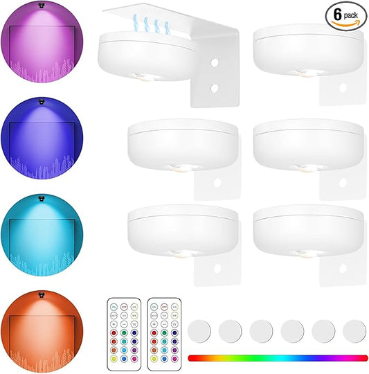 Battery Operated Painting Light, Magnetic Picture Light with Remote Dimmable and Timer, 13 Color RGB Wall Decor Puck Lights,Art Display Light for Picture Frame Paintings 6 White