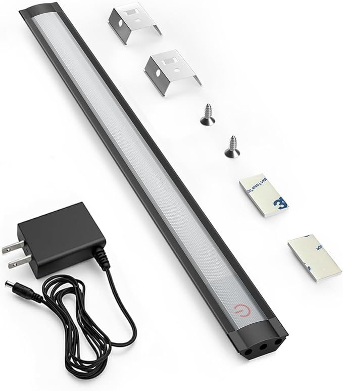 MYPLUS Under Cabinet Lights, 12" Touch Activated and Dimmable Aluminum LED Bar for Kitchen, Workbench and Desk, 3.5W,213 Lumens,Cold White 6000K, Plug-in, Black.