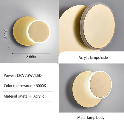 Modern LED Gold Wall Sconces Set of Two Acrylic Wall Lights Lighting Fixture 6000K White Light 8W Dimmable Wall Lamp Round Sconces Wall Lighting for Indoor Bedroom Bedside Hallway